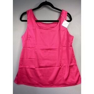 Wantschun Women's Hot Pink Scoop Neck Satin Tank Top Size M
